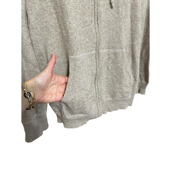 Old Navy Mens Tan Lambswool Blend Full Zip Hoodie Cardigan Y2K GrandpaCore - Picture 5 of 9
